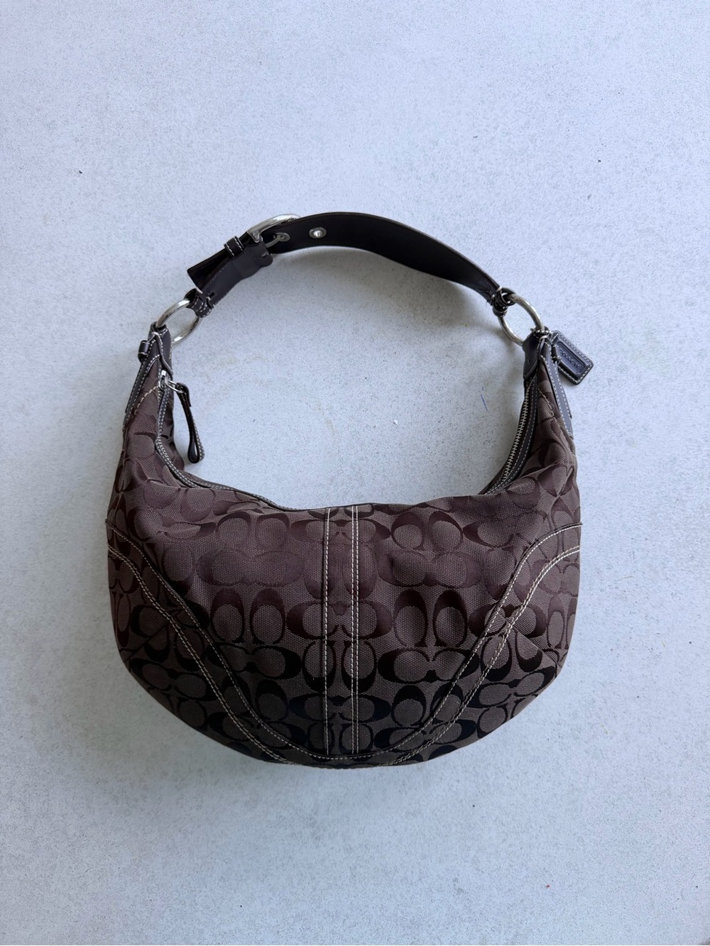 Vintage Coach Brown Signature Canvas Hobo Shoulder Bag